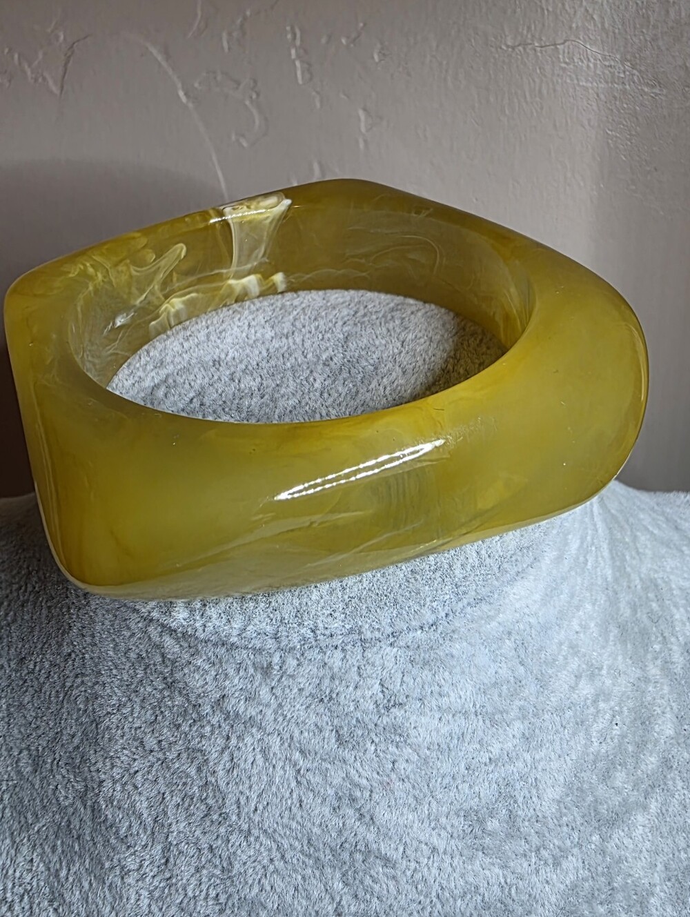 Chunky Soft Yellow Marbled Square Lucite Bangle Bracelet